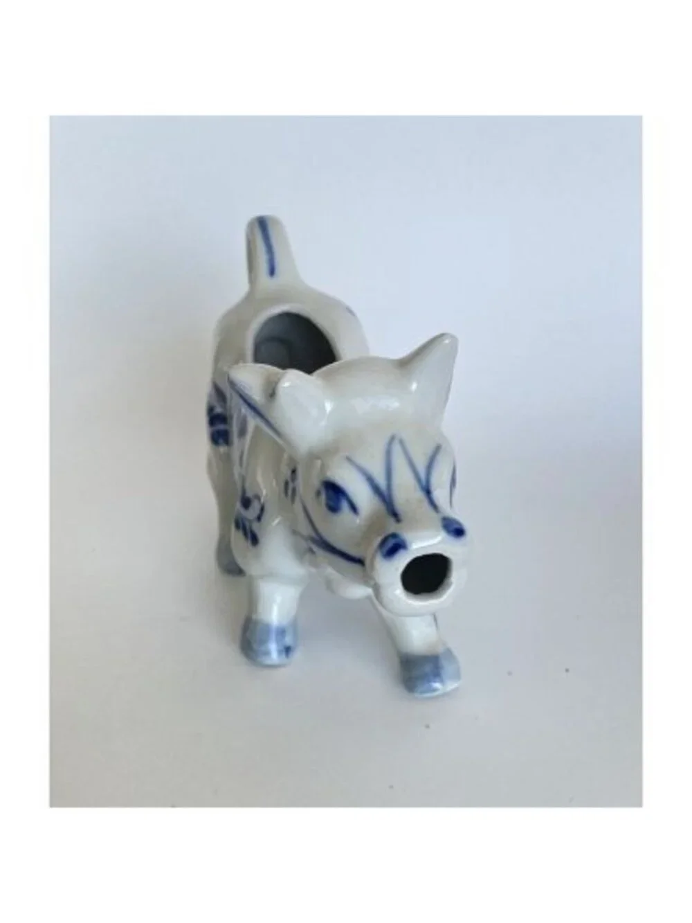 Delft Hand Painted Blue Cow Pitcher Creamer Holland Windmill Floral Vintage